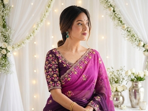 Sari de Seda Morado Bordado de AARA Fashion para Mujer, Estilo Tradicional Indio/Pakistaní, Largo hasta el Suelo, Corte Regular, para Adultos - Product Image 5