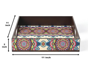 Bandeja de Servir de Madera con Diseño Floral Étnico, Decorativa, de Alta Calidad, para Postres, Disponible para la Venta al Precio Más Bajo - Product Image 2