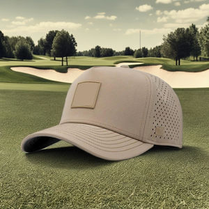Gorra de béisbol impermeable con logotipo de Parche de goma de 5 paneles personalizada, gorras perforadas con agujeros cortados con láser, gorras de golf deportivas de rendimiento - Product Image 1