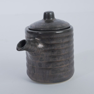 Pot à sauce soja en céramique taupe avec glaçure réactive, 200 ml, avec couvercle, design zen asiatique, pour restaurant, hôtel, service de sauces - Product Image 3