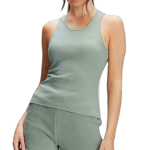 <b>Women</b> V-neck Sleeveless Tank <b>Top</b> Solid <b>Navy</b> Blue Breathable Polyester Spandex Yoga Front Logo Regular Fit Adult Sportwear - Product Image 2
