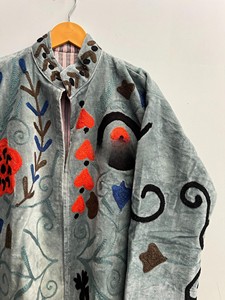 Handmade Suzani Embroidery Velvet <b>Jacket</b> for Women Vintage Sage Green Quilted Winter Coat Elegant <b>Mandarin</b> <b>Collar</b> Short Coat - Product Image 3