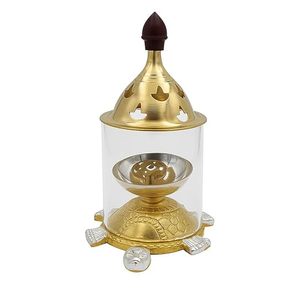 Lámpara de aceite Akhand Diya de latón con chimenea de vidrio, base decorativa de tortuga, lámpara Jyot tradicional - Product Image 1