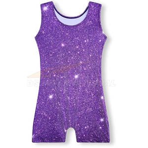 Girls Purple <b>Star</b> Print Sleeveless Leotard Shorts Set Gymnastics Dance Workout <b>Outfit</b> With Scrunchie - Product Image 1