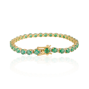 Pulsera de tenis de moda con esmeralda redonda y diamantes engastados en oro de 18 quilates - Product Image 5