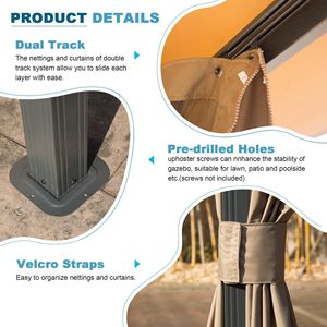 Carpa de Jardín de 10x14 Pies con Estructura Metálica Resistente, Doble Techo, Cortinas de Privacidad y Mosquiteras - Product Image 6