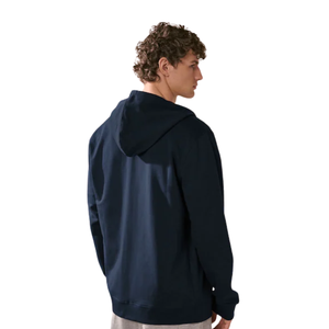 Unisex <b>Navy</b> <b>Blue</b> <b>Fleece</b> Hooded Zipper <b>Jacket</b> Casual Autumn Wear Regular Fit Solid Color Pockets Knitted Polyester Material - Product Image 5