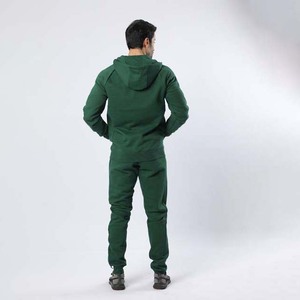 Survêtement vert à capuche pour homme, fermeture éclair intégrale, coupe décontractée, couleur unie, poches latérales, idéal pour l'automne, 100 % coton, poids moyen - Product Image 2