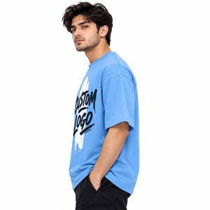 T-shirt pour homme 100% coton à manches raglan, col rond, tricoté, coupe ample, bordure contrastée, couleur unie, style décontracté, haute qualité - Product Image 4