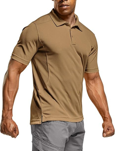 Polo à manches courtes pour homme, couleur unie, séchage rapide, tricoté, coupe classique, style décontracté, beige - Product Image 3