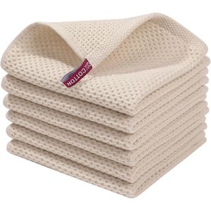 Set di 6 Strofinacci da Cucina in Cotone 100% a Nido d'Ape, Beige, Ultra Morbidi e ad Asciugatura Rapida, 30x30 cm - Product Image 1
