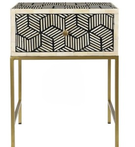 Floral Handmade Bone Inlay Nightstand With Drawer Metal Base <b>End</b> <b>Table</b> Decorative <b>Storage</b> Cabinet for Luxury Home Interiors - Product Image 5
