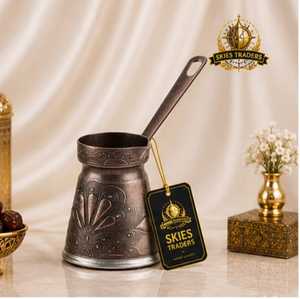 หม้อกาแฟตุรกีทองเหลืองหรูหรา ลายนูน พร้อมด้ามจับไม้และฝาปิด สำหรับการชงแบบดั้งเดิม และเป็นของขวัญสำหรับเครื่องครัว - Product Image 2