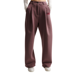 Pantalon large pour femme, taille élastique, devant plat, en molleton tricoté, décontracté, pour l'automne, tenue de détente - Product Image 1