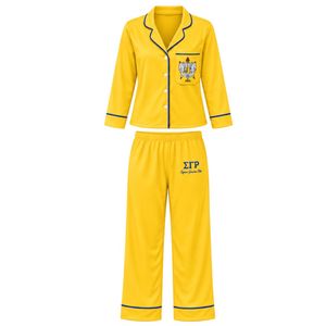 Conjunto de Pijama de Dos Piezas para Mujer, Camiseta de Manga Larga con Botones y Pantalones con Cintura Elástica, Logotipo Personalizado, Ropa de Dormir Suave y Cómoda - Product Image 1
