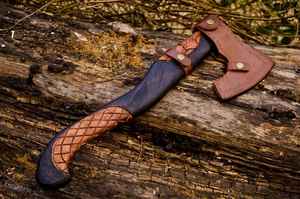Hache viking unique forgée à la main |   Lame en acier à haute teneur en carbone, hache Valhalla, manche en bois, outil de survie avec étui en cuir - Product Image 5