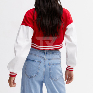 Ladies Varsity Crop Top Jackets Custom Cropped Varsity Jacket With Wool Sleeves Women Varsity Crop Top Jackets - Product Image 3