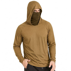 Men's Olive Long Sleeve Hooded UV Protection Shirt With Face Cover Pullover <b>Top</b> Solid Color Anti-Uv Fishing Wear - Product Image 4
