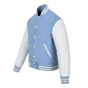Chaqueta Varsity Azul Claro y Blanca de Moda, Estilo Preppy, Cuello Camisero, Corte Regular, para Otoño - Product Image 2