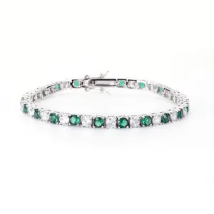 Hip Hop Jewelry 4mm Gold Plated Rhodium Green Blue rainbow Color Iced Out Zircon Diamond 925 <b>Silver</b> Tennis <b>Chain</b> <b>Bracelets</b> - Product Image 2