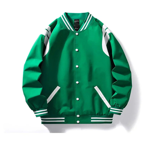 High Quality Custom <b>Men</b> Streetwear <b>Jacket</b> Blank Button Front Striped Rib Trim Pocket Fleece <b>Bomber</b> <b>Jacket</b> Bulk - Product Image 1