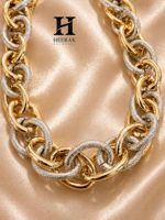 Collar de Cadena de Eslabones Ovalados Gruesos al por Mayor, Cadena de Cable con Pavé de Diamantes Cultivados en Laboratorio de Oro Sólido de 10K, 14K, 18K, Joyería Fina Personalizada