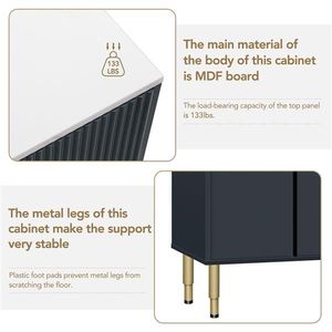 Modern Amber Yellow Tempered Glass Door Sideboard Gold Metal Legs Marble Sticker Tabletop MDF Buffet Cabinet for Living Room - Product Image 6