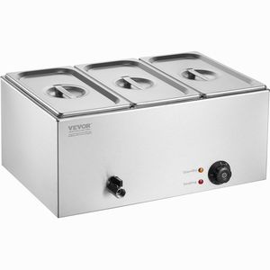 Scaldavivande Elettrico Professionale da Banco in Acciaio Inossidabile da 17.4QT (1200W) con 3 Vasche, Attrezzatura per Mantenere il Cibo Caldo - Product Image 1
