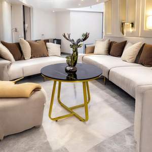 Mesa de Centro con Estructura Metálica Dorada |   Mesa de Centro Redonda Moderna para Sala de Estar y Decoración del Hogar |   Base de Metal Elegante y Duradera - Product Image 1