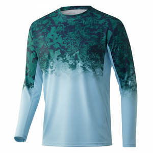Men's Long Sleeve Fishing Shirt Sublimation Print UPF 50 Anti-Uv Protection Light Blue Green Pattern Pullover <b>Top</b> - Product Image 4