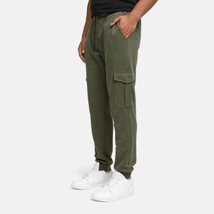 Men's Olive Green Cargo Sweatpants Elastic Waist Drawstring Casual Joggers Multiple Pockets Midweight Cotton Autumn Wear - Product Image 2