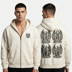 Sudadera con capucha y cremallera para hombre, verde salvia, con lavado vintage, estampado gráfico de laberinto, estilo urbano, dobladillo desgastado, de forro polar oversize, personalizada - Product Image 4