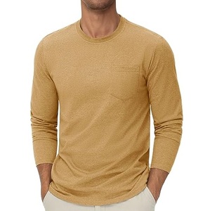 T-shirt à manches longues pour homme, col rond, avec poche poitrine, couleur unie, impression de logo personnalisé, streetwear, coupe classique, respirant - Product Image 5