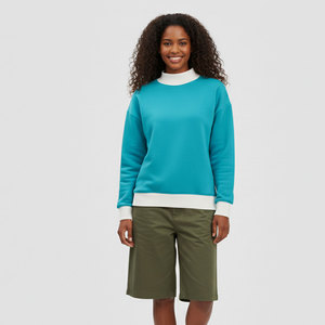 <b>Top</b> Selling Customized Contrast Ribbed Knitted Plus Size Drop Shoulder Full Sleeve 100% Cotton Women <b>Mock</b> <b>Neck</b> Sweatshirts - Product Image 5