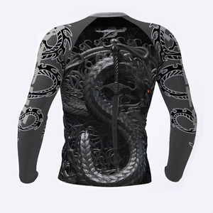 Men's Long Sleeve MMA Rash Guard Compression Shirt <b>Dragon</b> Print Fitted Moisture Wicking Mixed Martial Arts Wear - Product Image 6