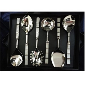 Ensemble de cuillères de service de luxe en acier inoxydable avec manche en forme de branche, design argenté, couverts rustiques pour mariage, fête, vaisselle, coffret cadeau - Product Image 3
