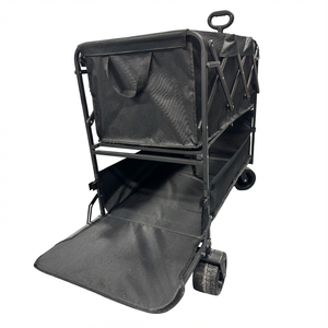 Chariot de transport pliable en acier à double plateau, grande capacité, durable, pour camping, pêche et courses en extérieur (OEM/ODM) - Product Image 4