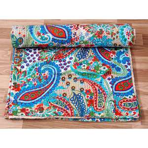 Rajasthan Handmade Printed Reversible Vintage Eco-Friendly All-Season <b>Double</b> Size Organic 100% Cotton Kantha Spread Printing - Product Image 3