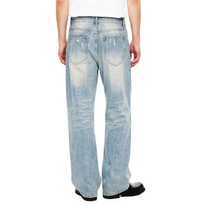 กางเกงยีนส์สตรีทแวร์สีฟ้าอ่อน ทรงแบ็กกี้ ขาตรง สไตล์วินเทจ ล้างสีแบบโบราณ พร้อมลายวอเตอร์มาร์คแบบฟรอสต์ - Product Image 3