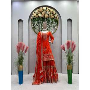 Women's Party Wear <b>Suit</b> Set with Thread and Sequence Work Top-Bottom and Dupatta for Elegant Look - Product Image 2