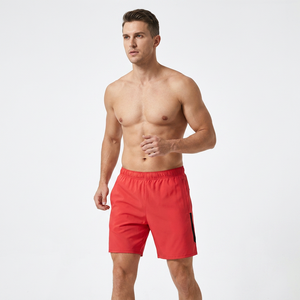 Pantalones Cortos Deportivos Rojos para Hombre, Ecológicos, de Secado Rápido, con Cintura Elástica, Largo Medio, Color Sólido, Material de Poliéster, Logotipo Frontal - Product Image 2