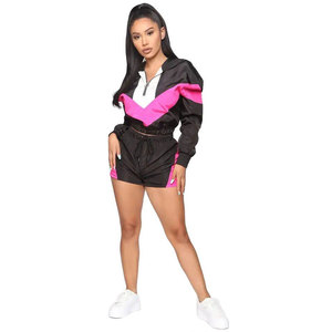 <b>Women</b> Color Block Black Pink Tracksuit Set Hooded Crop <b>Jacket</b> With Matching Shorts Sportswear Streetwear Spring Casual Wear - Product Image 6