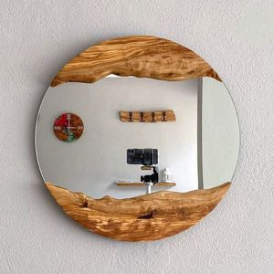 Miroir mural rond en bois Art Déco, cadre naturel fait main minimaliste, élégant, décoration OEM pour la maison et le bureau, en provenance d'Indonésie - Product Image 1
