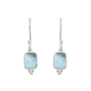 ต่างหูเงินแท้ 925 ประดับบลูโทแพซทรงสี่เหลี่ยมแบบห้อย |   เครื่องประดับอัญมณีทำมือขายส่ง - Product Image 1