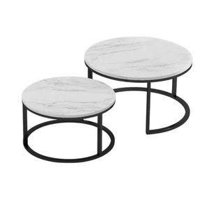 Modern Eco-Friendly Marble <b>Nesting</b> Coffee <b>Table</b> Set with Metal Frame for Living Room - Product Image 2