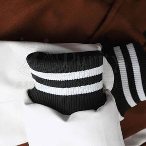 Men's Brown White Varsity Jacket Regular Fit <b>Covered</b> <b>Button</b> Closure Stand Collar Winter Eco-friendly Streetwear Casual Style - Product Image 4
