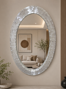 Luxury Selenite <b>Mirror</b> Oval Wall Decor with Natural Stone Frame for Modern Home Interior - Product Image 3