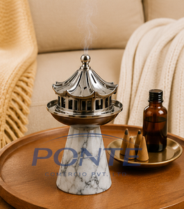 Wholesale Light Luxury Pagoda Incense Burner with Marble Base Hollow Metal Chinese Temple Censer For Zen Meditation Ambiance - Product Image 5