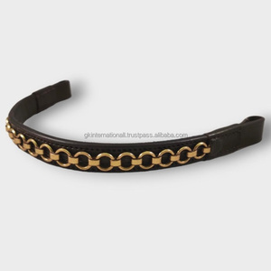Cadena de eslabones de latón elegante con incrustaciones de cuero de La Habana, banda de cejas de caballo en tamaños de mazorca completa, banda de cejas de brida para caballos - Product Image 4
