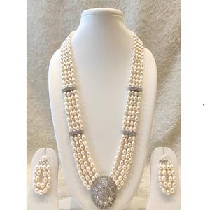 Ensemble de perles élégantes de qualité supérieure avec finition argentée et zircon CZ, longues et magnifiques, avec boucles d'oreilles, collection pour mariage - Product Image 2